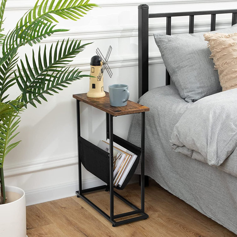 Borough Wharf Slim Side Table, Industrial Bedside Tables With Magazine